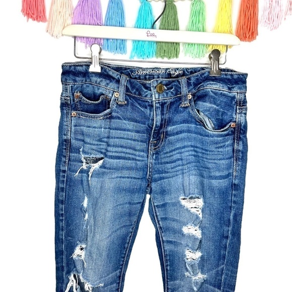 American Eagle AEO Y2K Distressed Grunge Frayed Slouchy Mid Rise Jeans Size 4 - Picture 3 of 16